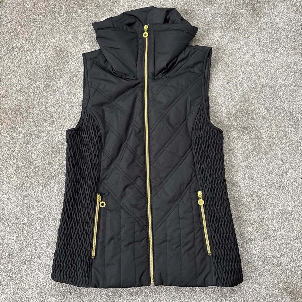 Marc New York Andrew Marc Black Quilted Vest Women's Small Gold Zip Gilet